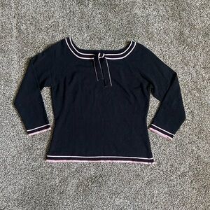 Vintage Bloom Coquette Square neck pink trim quarter length black top neck bow